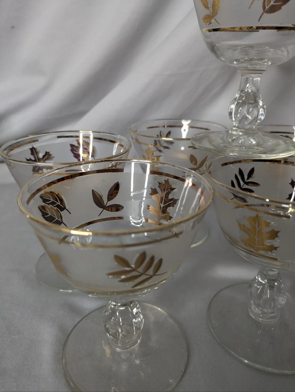 Vtg Libbey Golden Leaf Champagne Coupe Glasses Set Of 7 Mid Century
